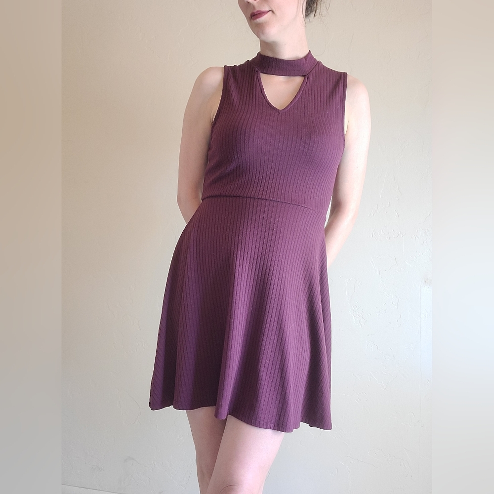 Aeropostale Cute Soft Burgundy Ribbed Shift Mini Dress Size Medium
